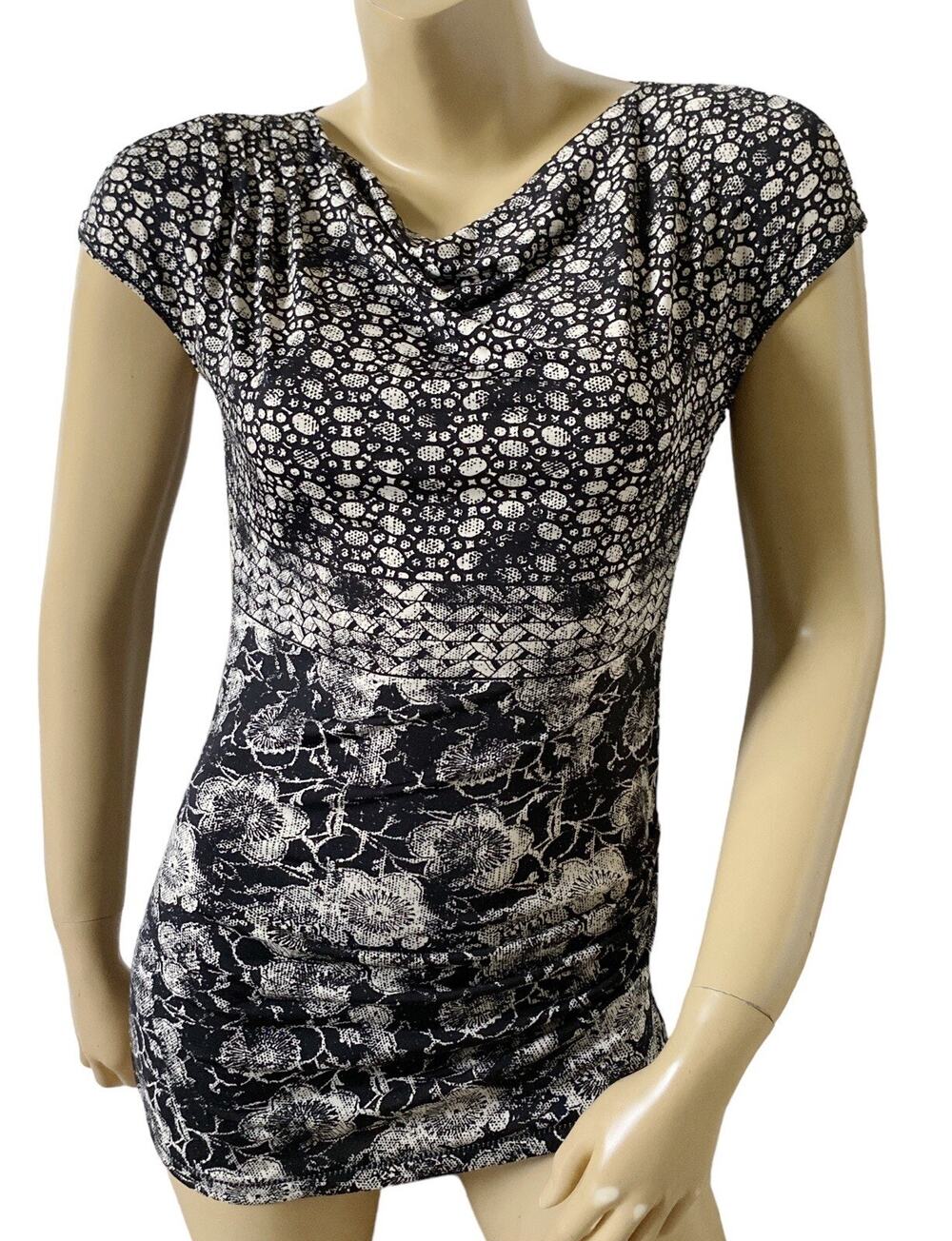 Max Studio Knit Top Womens S Ruched Cowl Neck Short Sleeve Stretch Boho Shirt